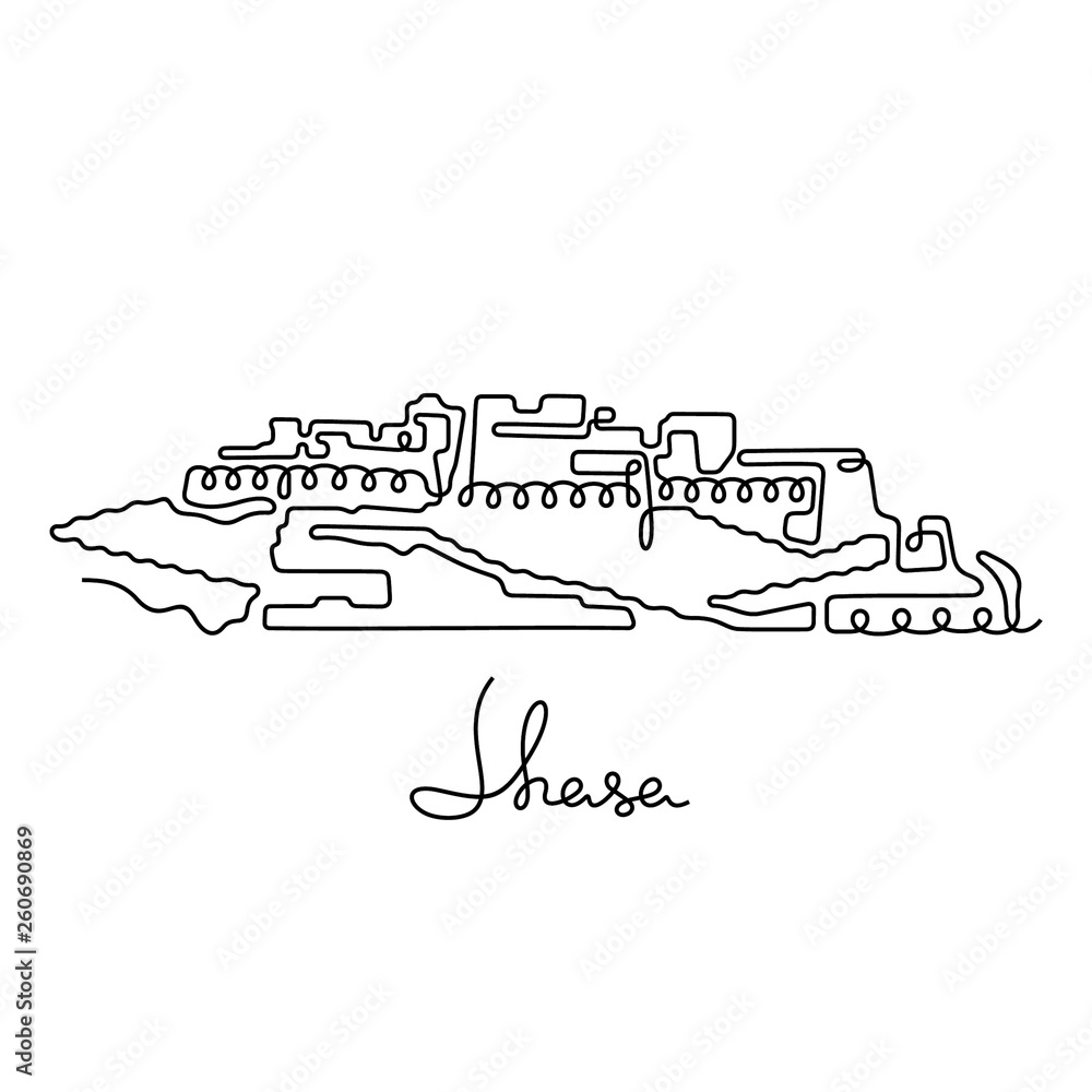 Lhasa, Tibet continuous line vector illustration