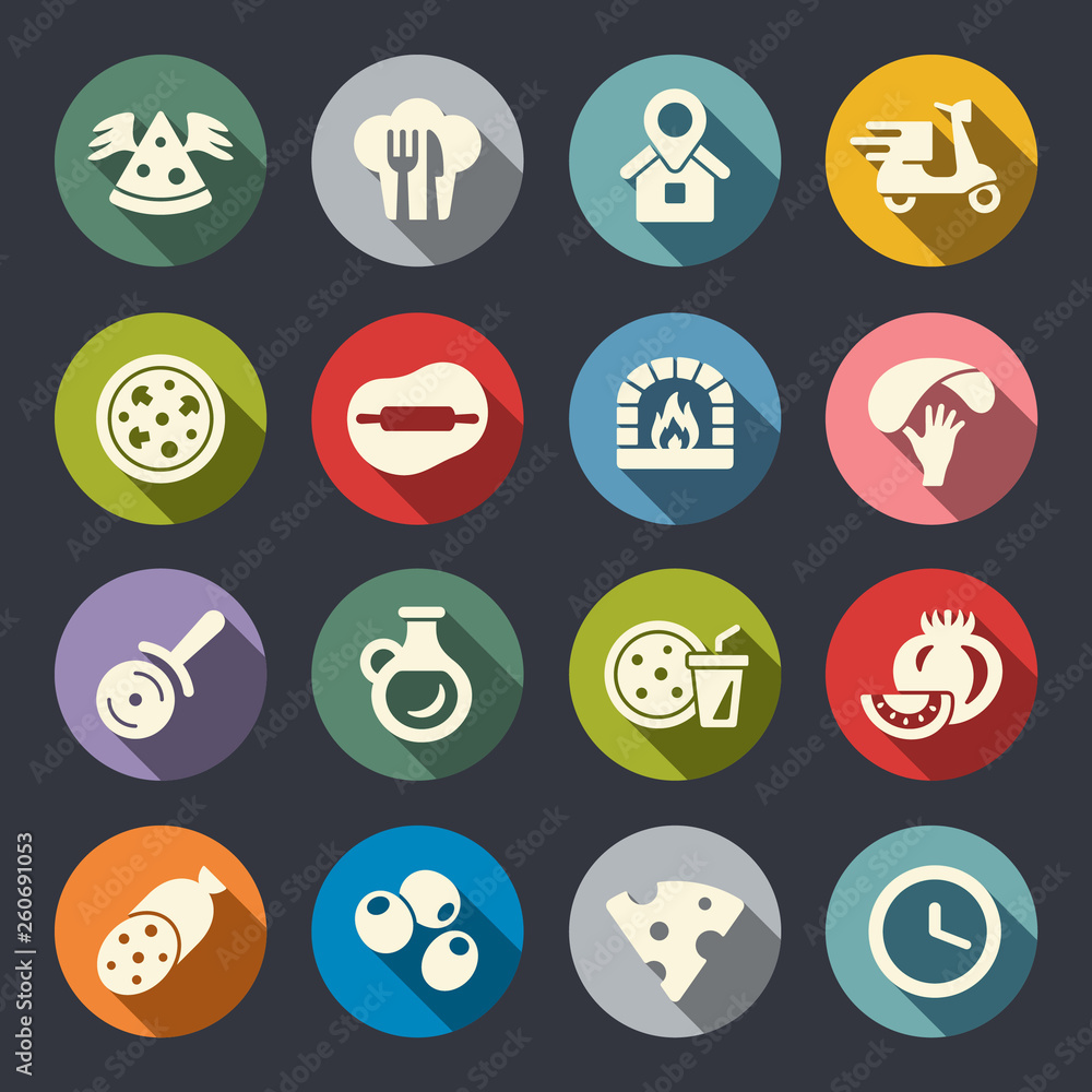 Fototapeta premium Pizza delivery vector icon set