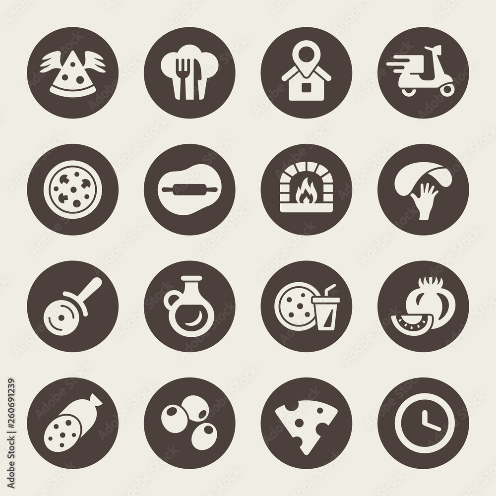 Pizza making and delivery vector icons