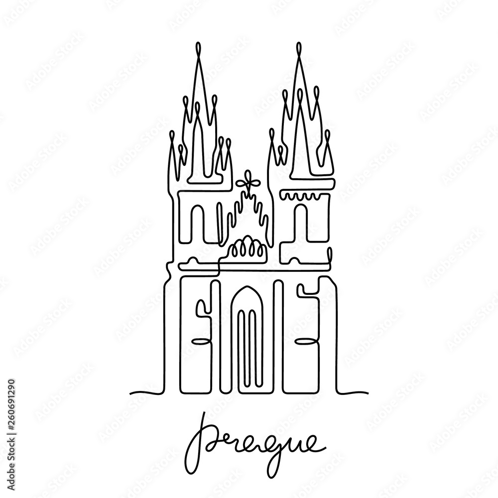 Prague, Church of Our Lady before Tyn continuous line vector illustration Prague, Church of Our Lady before Tyn continuous line vector illustration