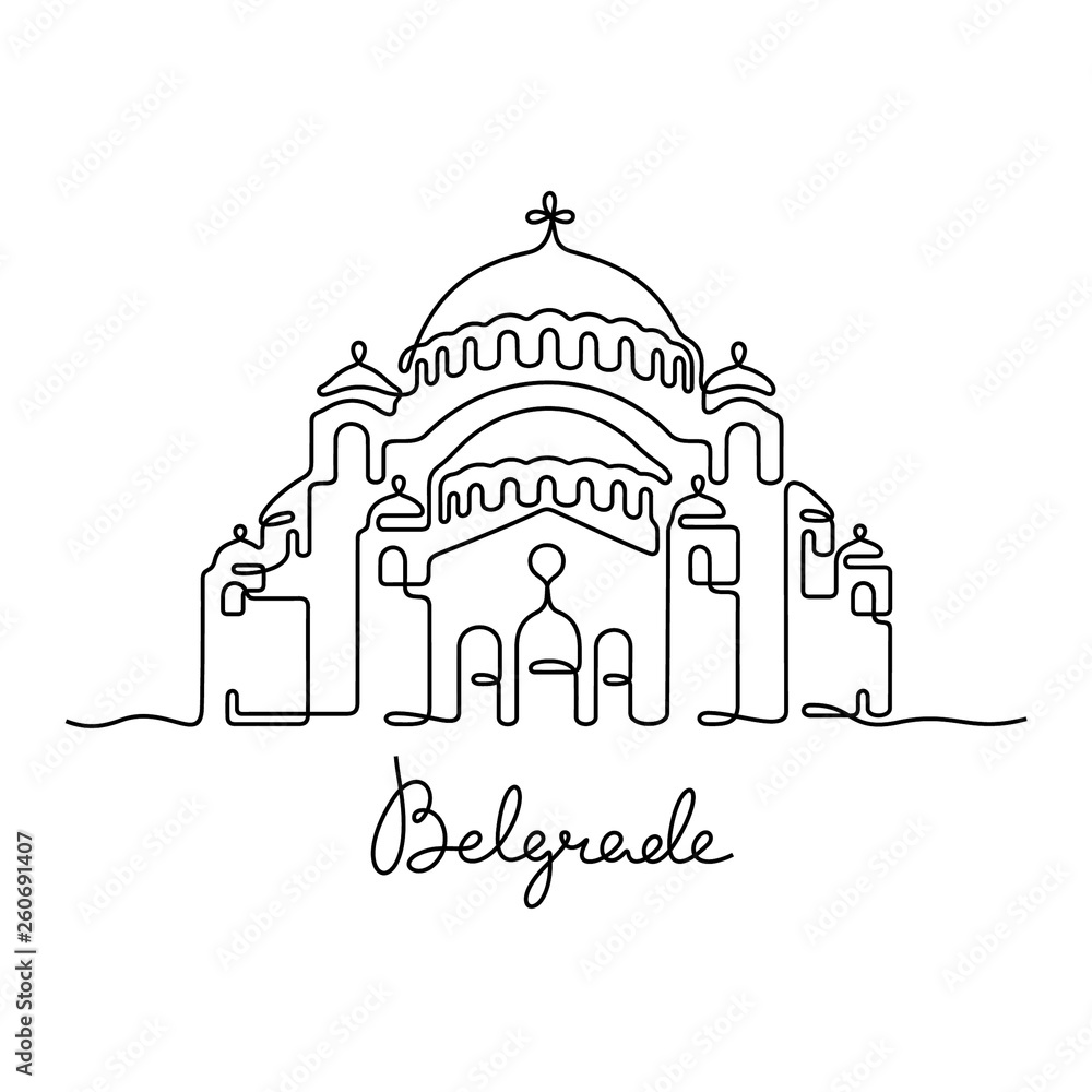 Belgrade, The Church of Saint Sava continuous line vector illustration