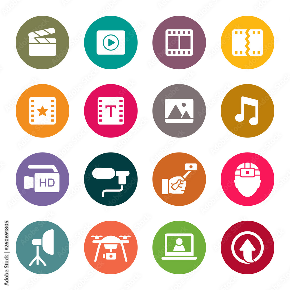 Video production, editing and publishing vector icons Video production, editing and publishing vector icons