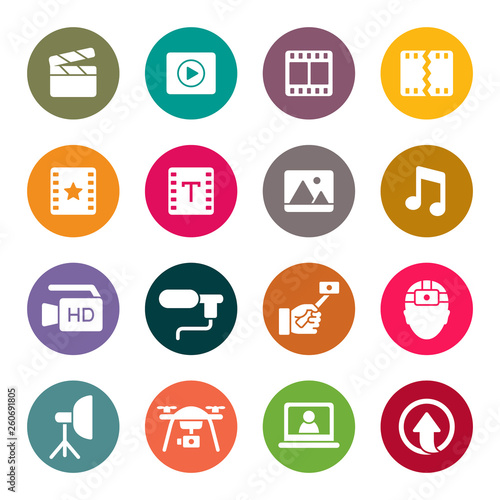 Video production, editing and publishing vector icons