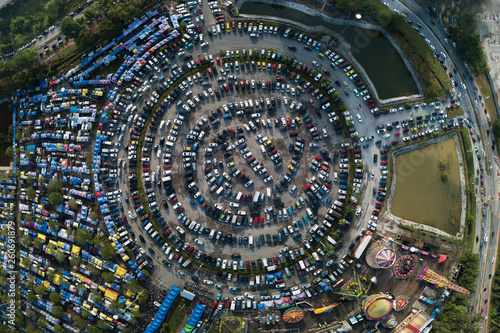 aerial view of a parking lot