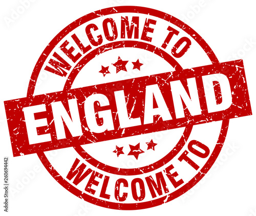 welcome to England red stamp