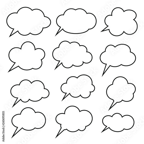 Thinking cloud, Dialog box line icon, chat cartoon bubbles. Blank empty line speech bubbles.