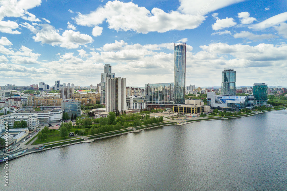 Fototapeta premium Aerial shot of the Yekaterinburg city centre at sunny summer day