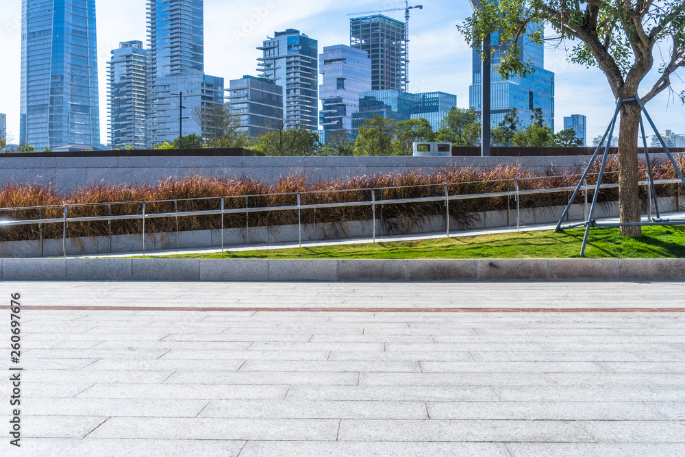 custom made wallpaper toronto digitalPanoramic skyline and buildings with empty square floor.