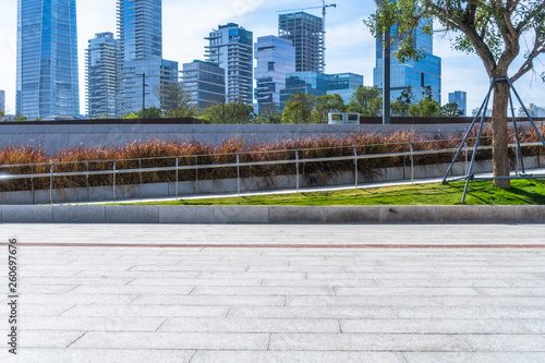 Wallpaper Mural Panoramic skyline and buildings with empty square floor. Torontodigital.ca