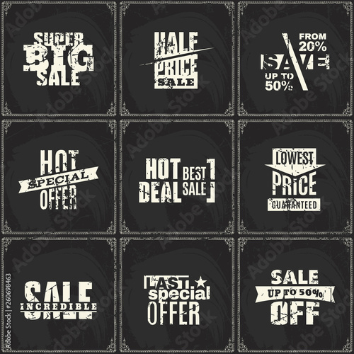 Sale logo offer design on blackboard background