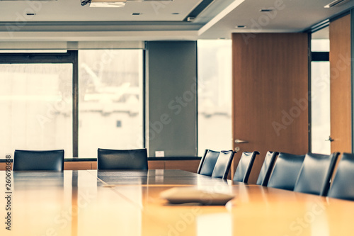 Modern office interior with stylish furniture. Empty workspace and business meeting room.