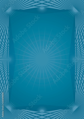 Blue  Abstract background certificate. Decorative blue background with abstract stzlized sun motive. Useful for certificate. Vector available.