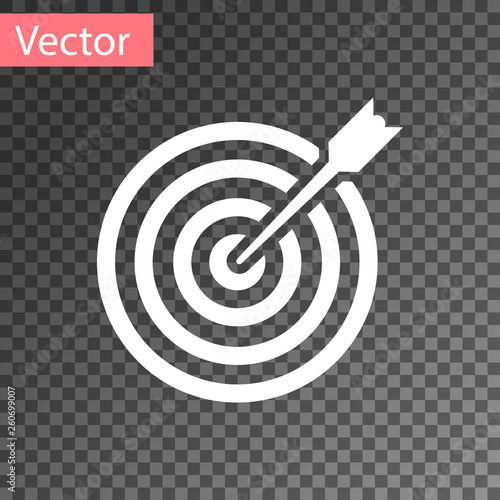 White Target with arrow icon isolated on transparent background. Dart board sign. Archery board icon. Dartboard sign. Business goal concept. Vector Illustration