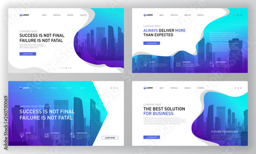 Landing page templates set for business website. Modern web page design concept layout for website. Vector illustration. Brochure cover, facebook banner, powerpoint presentation template.
