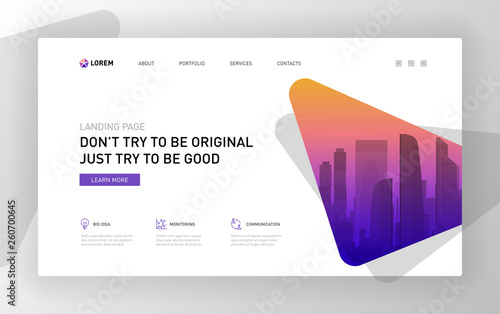 Landing page template for business. Modern web page design concept layout for website. Vector illustration. Brochure cover, banner, slide, powerpoint presentation template.