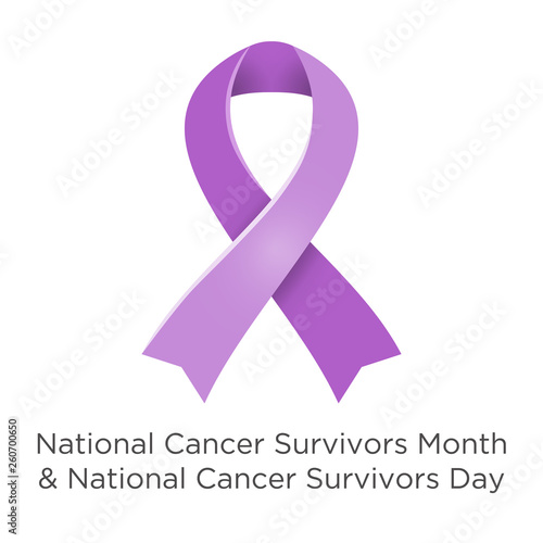 National Cancer Survivors Month and National Cancer Survivors Day in the first Sunday in June. Lavender or violet color ribbon Cancer Awareness Products.