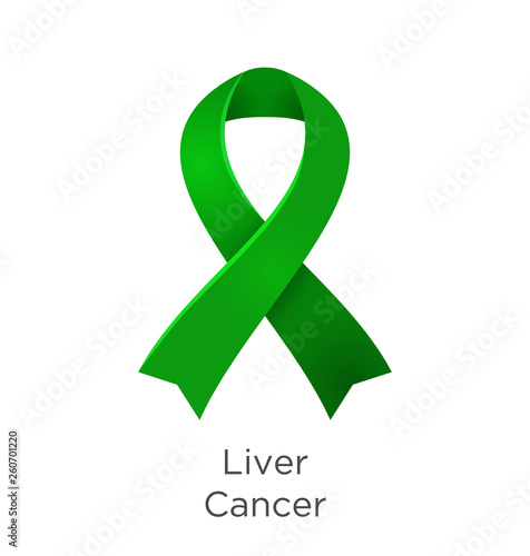 Liver Cancer awareness month in October. Hepatic and primary hepatic cancer, is cancer that starts in the liver. Emerald Green color ribbon Cancer Awareness Products.