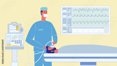 Patient in Reanimation Cartoon Vector Illustration