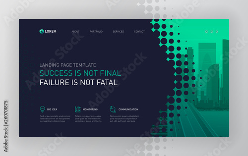 Landing page template for business. Modern web page design concept layout for website. Vector illustration. Brochure cover, web banner, website slide, powerpoint presentation template.