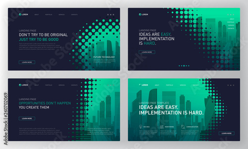 Landing page template for business and construction. Modern web page design concept layout for website, powerpoint template, keynote presentation, facebook banner, brochure cover, annual report.