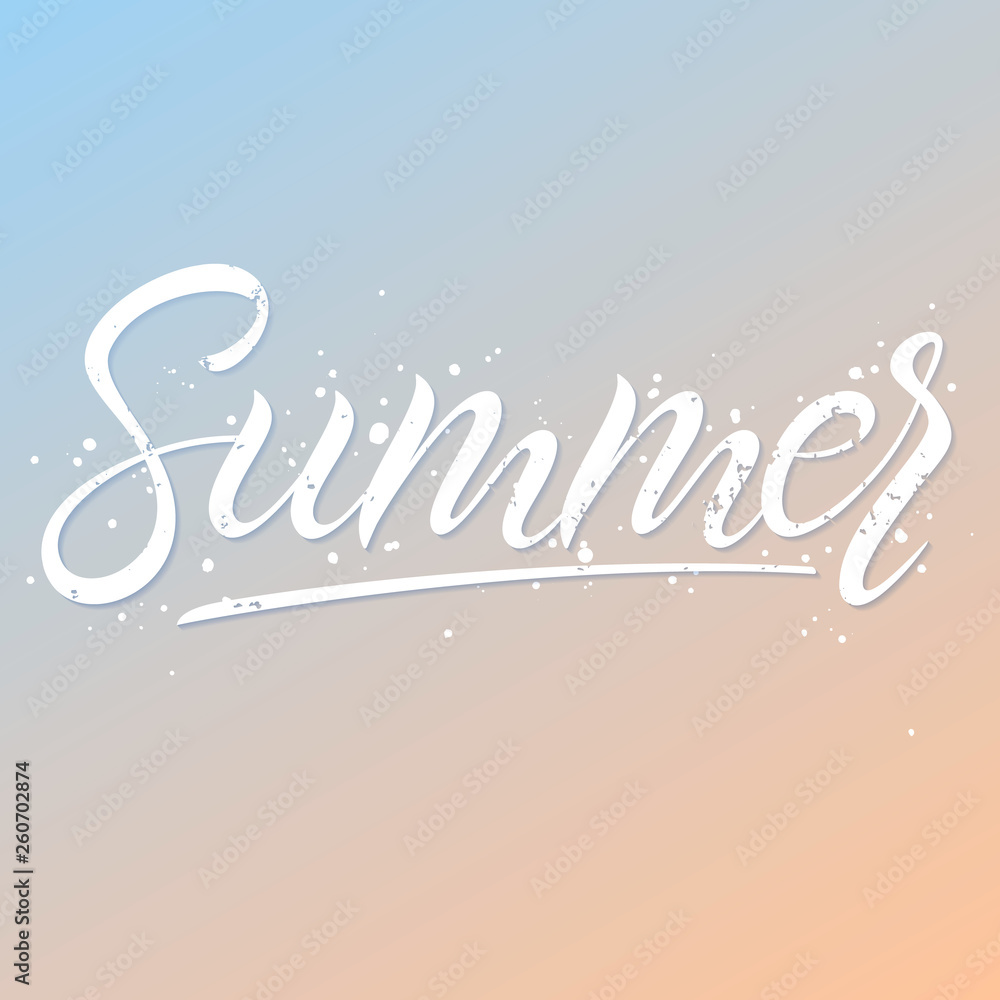 Hand drawn lettering summer with grunge texture and brush stokes on gradient background.Abstract design card perfect for prints, flyers,banners,invitations,special offer and more.