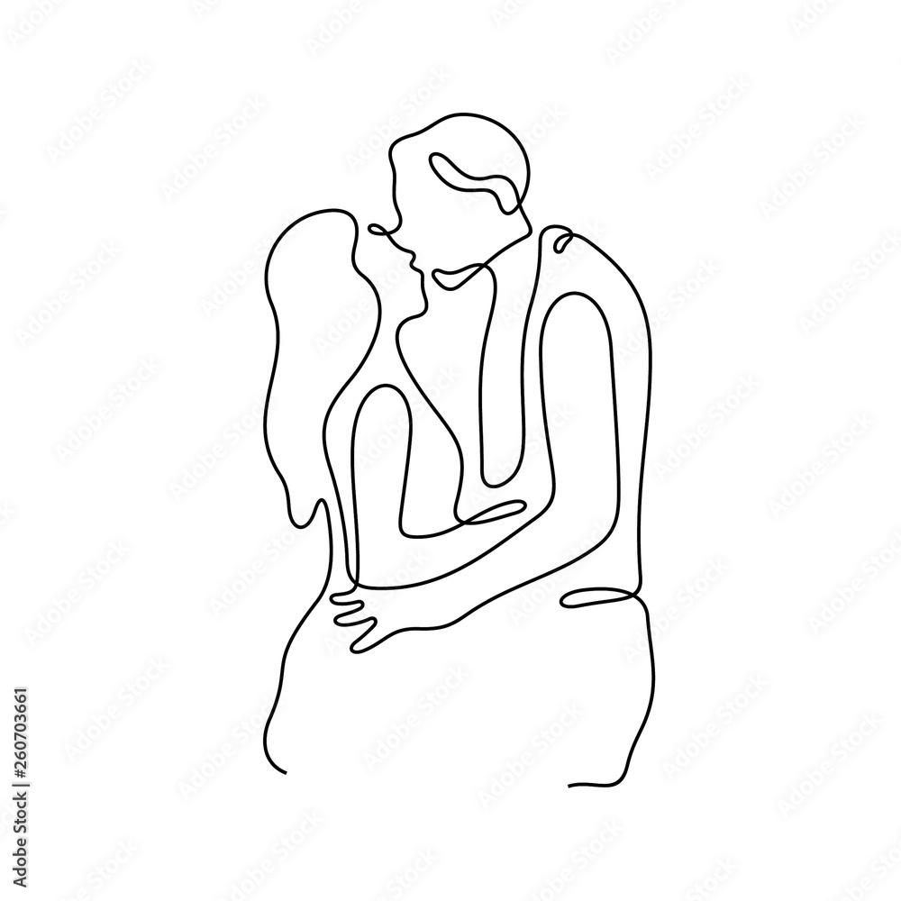 Kissing couple continuous line vector illustration Kissing couple continuous line vector illustration