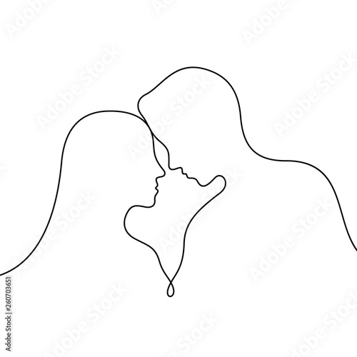 Romantic couple continuous line vector illustration