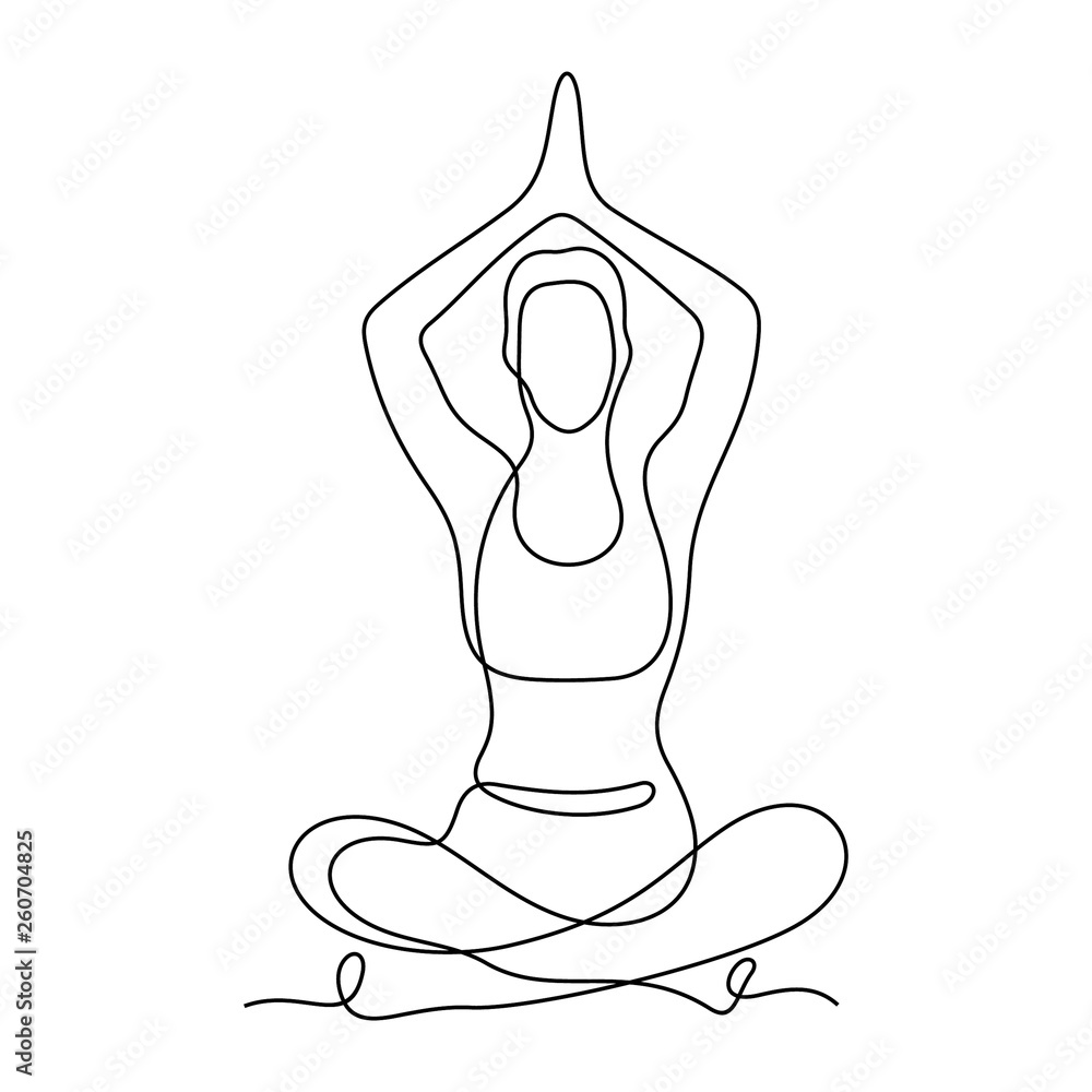 Yoga position continuous line vector illustration - obrazy, fototapety, plakaty 