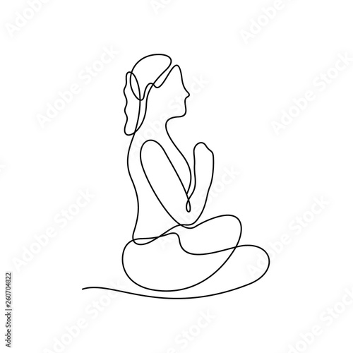 Woman doing yoga continuous line vector illustration