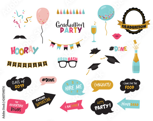 graduation photo booth elemnts and party props-vector