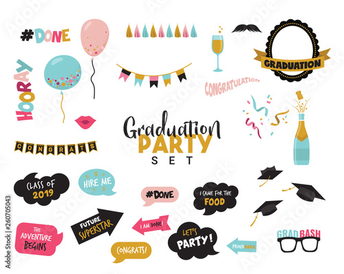 graduation photo booth elemnts and party props,vector