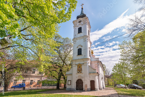 Novi Sad, Serbia - April 06, 2019: Church Nikolajevska Porta at Novi Sad in Serbia. The Nikolajevska church is the smallest Orthodox church in Novi Sad. The church dates from the thirties of the 18th. photo