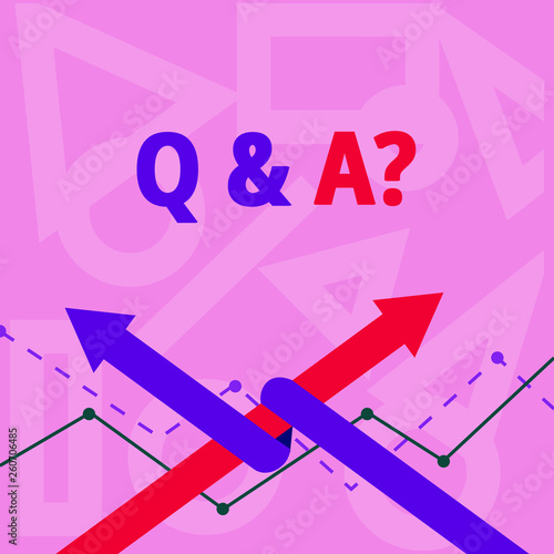 Handwriting text writing Q And A Question. Conceptual photo in which demonstrating asks questions and another one answers them Two Arrows where One is Intertwined to the other as Team Up or