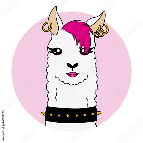 Llama rockera with earrings. isolated vector