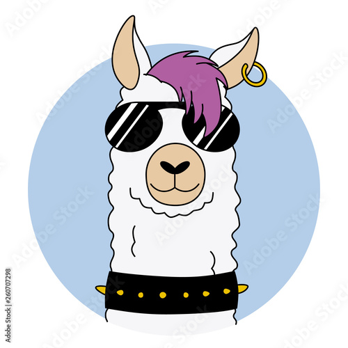 Rock llama with sunglasses and earring. vector isolated