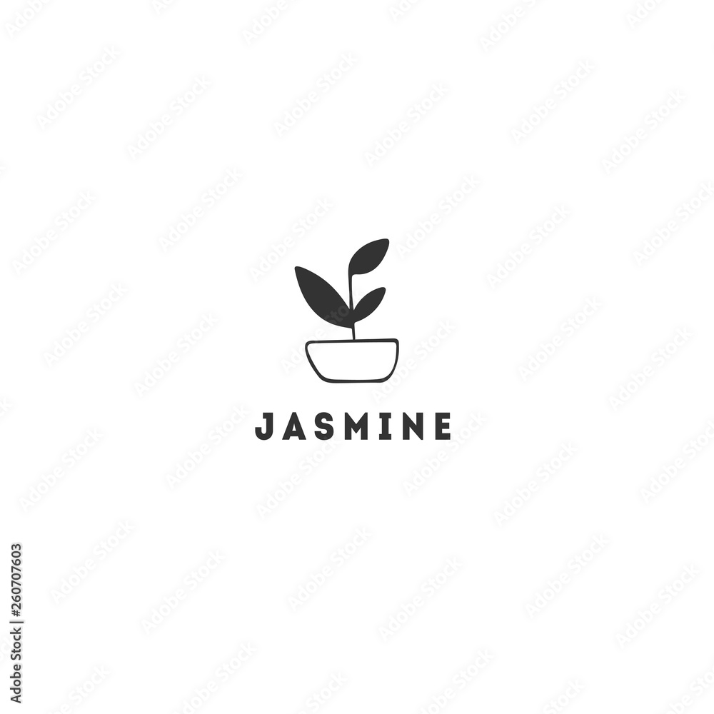 A plant in a pot, minimal vector logo template. Hand drawn garden isolated illustration.