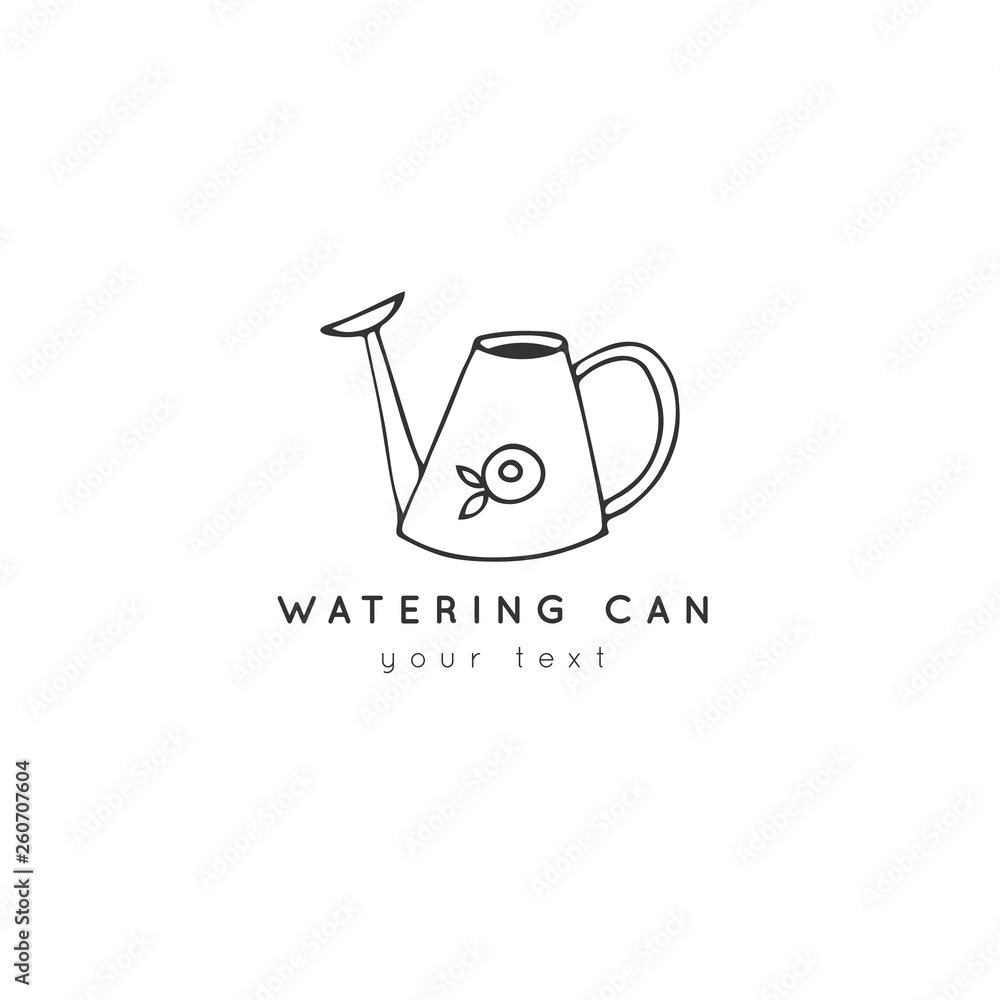 Hand drawn minimal vector logo template. Garden inventory isolated illustration, a watering can. Hand drawn minimal vector logo template. Garden inventory isolated illustration, a watering can.