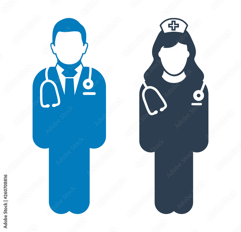Standing Doctor and nurse icon. Flat style vector EPS. Standing Doctor and nurse icon. Flat style vector EPS.