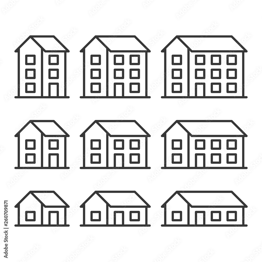 Houses Icons Set on White Background. Vector