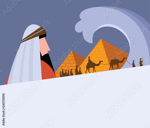 Passover card -Moses Looking at Egypt Hebrew greeting- Vector