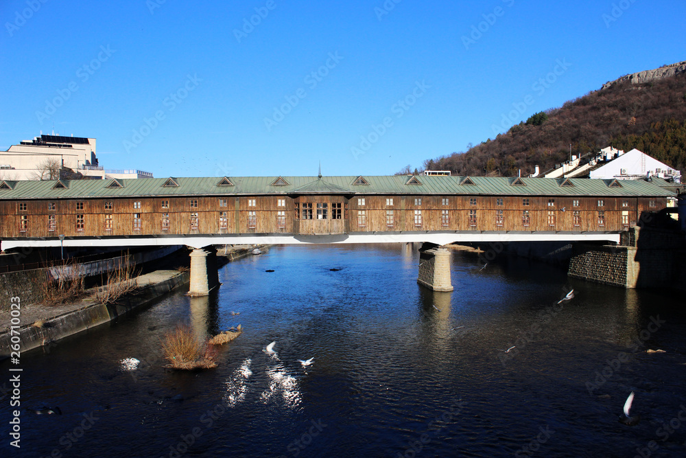 Covered wooden bridge in the town of Lovech over the Osam river build in 1874 - Bulgaria