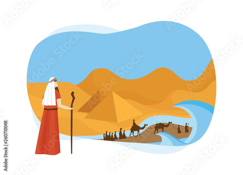 Passover card with Moses Looking at Egypt- Vector