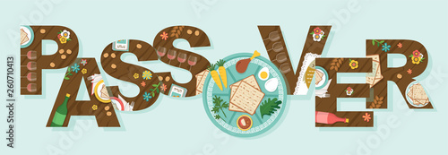 Abstract Passover with Seder plate in the middles- Vector