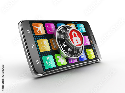 Touchscreen smartphone with Combination Lock. Image with clipping path.