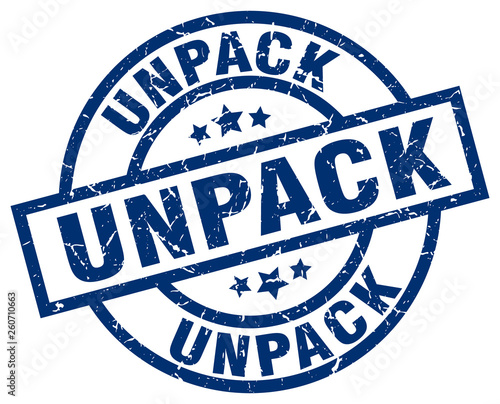 unpack blue round grunge stamp