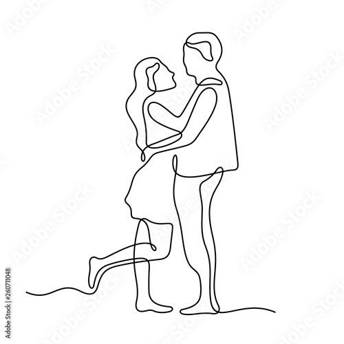 Romantic couple continuous line vector illustration