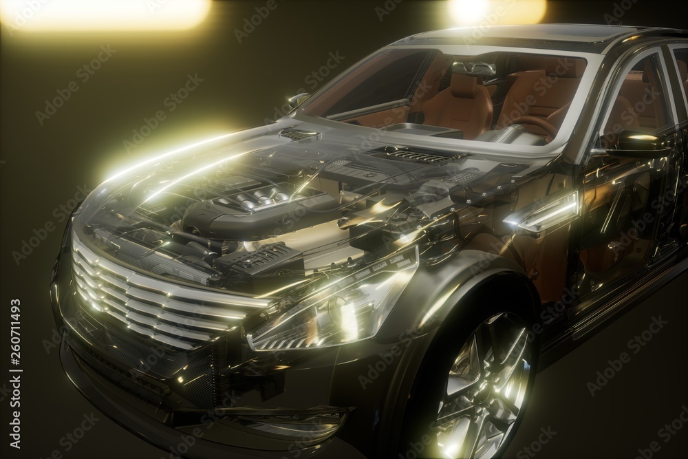 Fototapeta premium engine and other parts visible in car