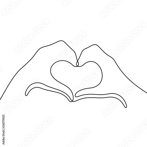 Hands making heart shape continuous line vector illustration