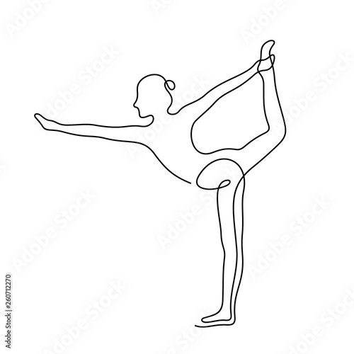 Woman doing yoga exercise continuous line vector illustration