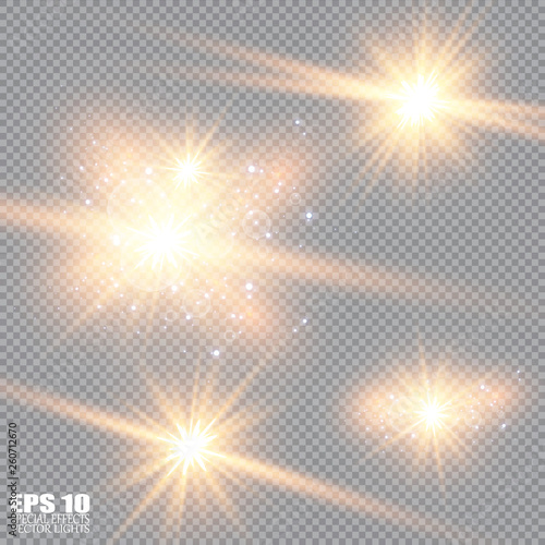Vector illustration of abstract flare light rays. A set of stars  light and radiance  rays and brightness. Glow light effect. Vector illustration. Christmas flash Concept